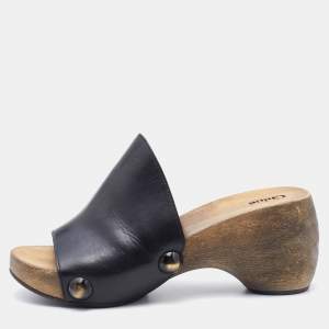 Chloe Black Leather Peep Toe Clogs Size 37