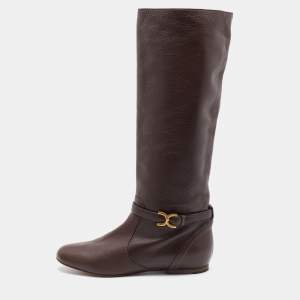 Chloe Dark Brown Leather Knee Length Boots Size 40