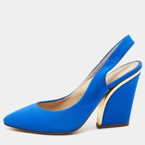  Chloe Blue Fabric Slingback Pumps Size Size 37.5