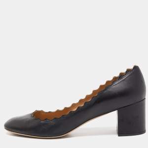 Chloe Black Scalloped Leather Lauren Pumps Size 39.5