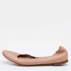 Chloe Beige Leather Laurena Scalloped Ballet Flats Size 38