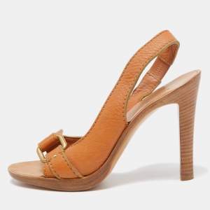 Chloe Tan Leather Buckle Detail Slingback Sandals Size 38.5