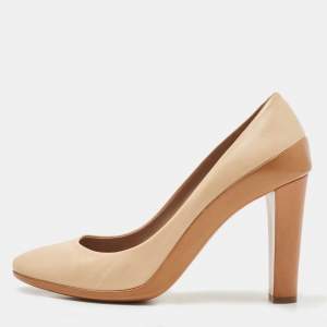 Chloe Beige Leather Block Heel Pumps Size 39.5