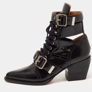 Chloe Black Leather Rylee  Buckle Detail Ankle Boots Size 39