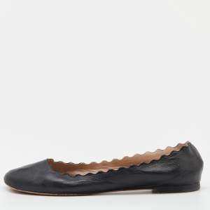 Pre Owned Chloe Black Scalloped Leather Lauren Ballet Flats Size 38.5