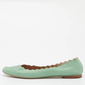 Pre Owned Chloe Green Scalloped Leather Lauren Ballet Flats Size 38.5