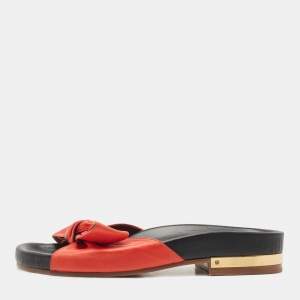 Pre Owned Chloé Red Leather Emily Knotted Bow Detail Flat Slides Size 39
