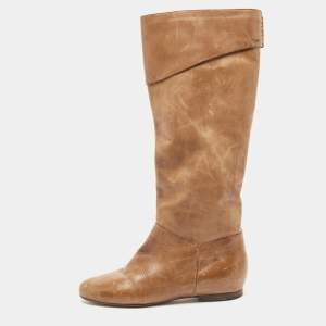 Pre Owned Chloe Brown Leather Knee Length Boots Size 36