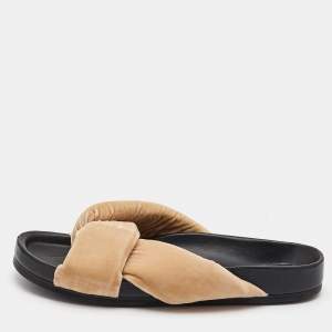 Chloe Beige Velvet Nolan Flat Slides Size 39