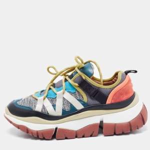 Chloe Multicolor Suede and Fabric Low Up Sneakers Size 38