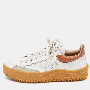 Chloe White/Brown Leather and Suede Frankie Sneakers Size 36