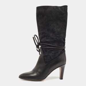 Pre Owned Chloe Black Suede and Leather Tie Mild Calf Boots Size 41