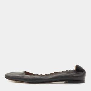 Pre Owned Chloe Black Leather Scalloped Ballet Flats Size 38.5