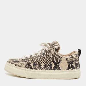 Pre Owned Chloe Beige/Black Python Embossed Leather Low Top Sneakers Size 40
