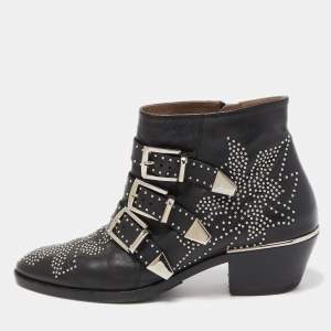 Chloe Black Leather Susanna Ankle Boots Size 37