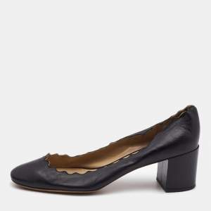 Chloe Black Leather Laurena Scalloped  Pumps Size 39.5