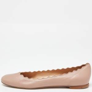 Chloe Dusty Pink Scalloped Leather Lauren Ballet Flats Size 38.5