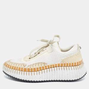 Chloe White/Brown Fabric and Suede Nama Low Top Sneakers Size 36