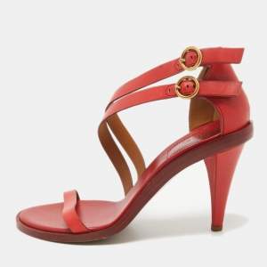 Chloe Red Leather Double Ankle Strap Niko Sandals Size 40