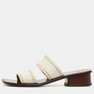 Chloe Cream Leather Flat Slides Size 40.5