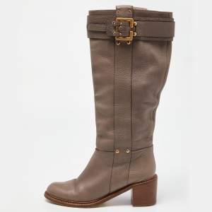Chloe Beige Leather Knee Length Boots Size 37