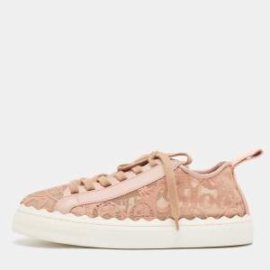 Chloe Pink Lace and Mesh Lauren  Lace Up Sneakers Size 41