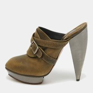 Chloe Green Leather Buckle Mules Size 37