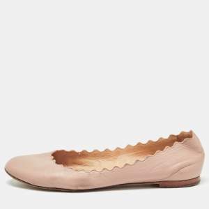 Chloe Pink Scalloped Leather Lauren Ballet Flats Size 37.5