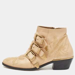 Chloe Beige Leather Susanna Ankle Boots Size 37