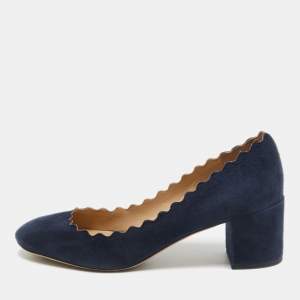 Chloe Navy Blue Scalloped Suede Lauren Pumps Size 36