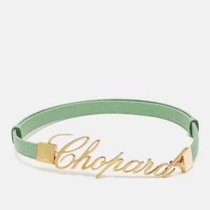مملوكة مسبقًا Chopard Logo Adjustable Buckle Belt Green Leather