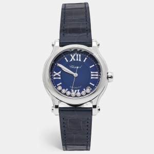 Chopard Blue Stainless Steel Alligator Leather Happy Sport 278559-3008 Women's Wristwatch 36 mm