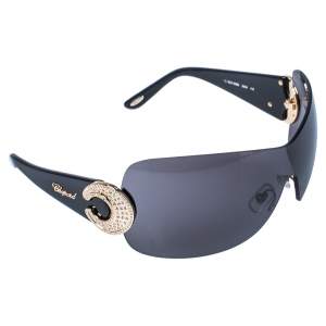 Chopard Black/ Grey Crystal Embellished SCH939S Shield Sunglasses