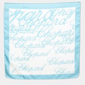 Chopard Vintage Light Blue/ White Logo Perfume Art Silk Square Scarf