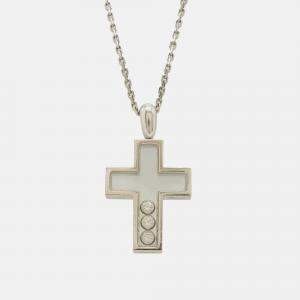 Chopard 18K White Gold and Diamond Happy Diamonds Cross Pendant Necklace