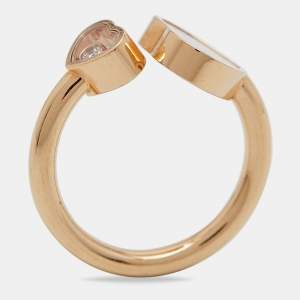 Chopard Happy Hearts Mother of Pearl Diamond 18k Rose Gold Ring Size 52