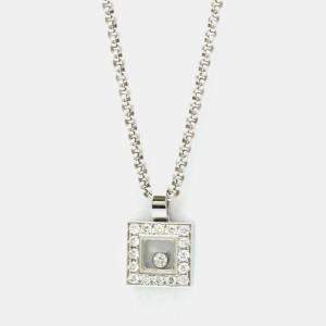 Chopard 18K White Gold Happy Diamond Square Necklace