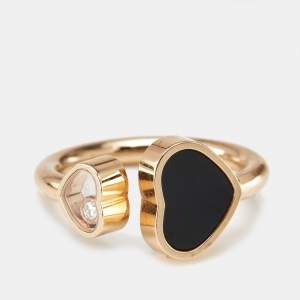 Chopard Happy Hearts Onyx Diamond 18k Rose Gold Ring Size 51