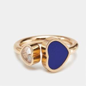 Chopard Happy Hearts Lapis Lazuli Diamond 18k Rose Gold Ring Size 51