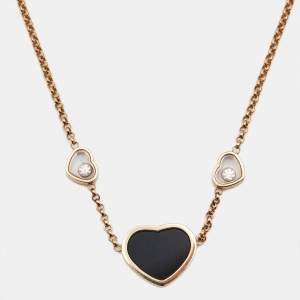 Chopard Happy Hearts Onyx Diamonds 18k Rose Gold Necklace