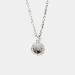 Pre Owned Chopard Happy Diamonds 18K White Gold Diamond, Ruby, Sapphire Necklace