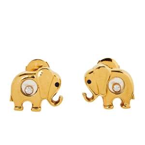 Chopard Happy Diamonds Elephant Motif Sapphire Diamond 18K Yellow Gold  Stud Earrings
