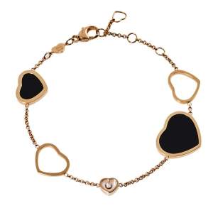 Chopard Happy Hearts Diamond Onyx 18K Rose Gold Bracelet