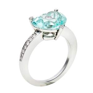 Chopard So Happy Diamond Green Stone 18K White Gold Ring Size 54.5