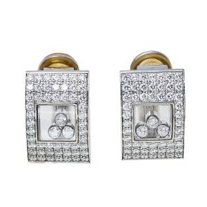 Chopard Happy Curves Pave Diamond 18k White Gold Stud Earrings