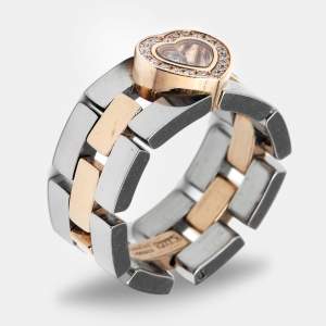 Chopard Happy Diamond Steel 18k Rose Gold Panther Link Flex Ring Size 55