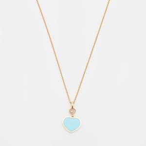 Chopard Happy Heart Diamond Turquoise 18k Rose Gold Pendant Necklace