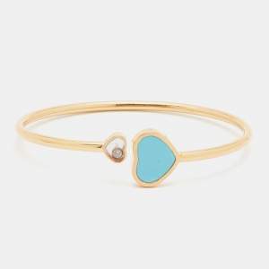 Chopard Happy Hearts Turquoise DIamond 18k Rose Gold Open Cuff Bracelet