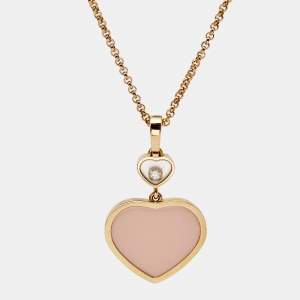 Chopard Happy Hearts Pink Inlay Diamond 18k Rose Gold Pendant Necklace
