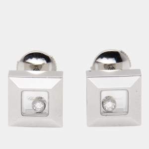 Chopard Happy Diamonds Diamond 18K White Gold Square Stud Earrings